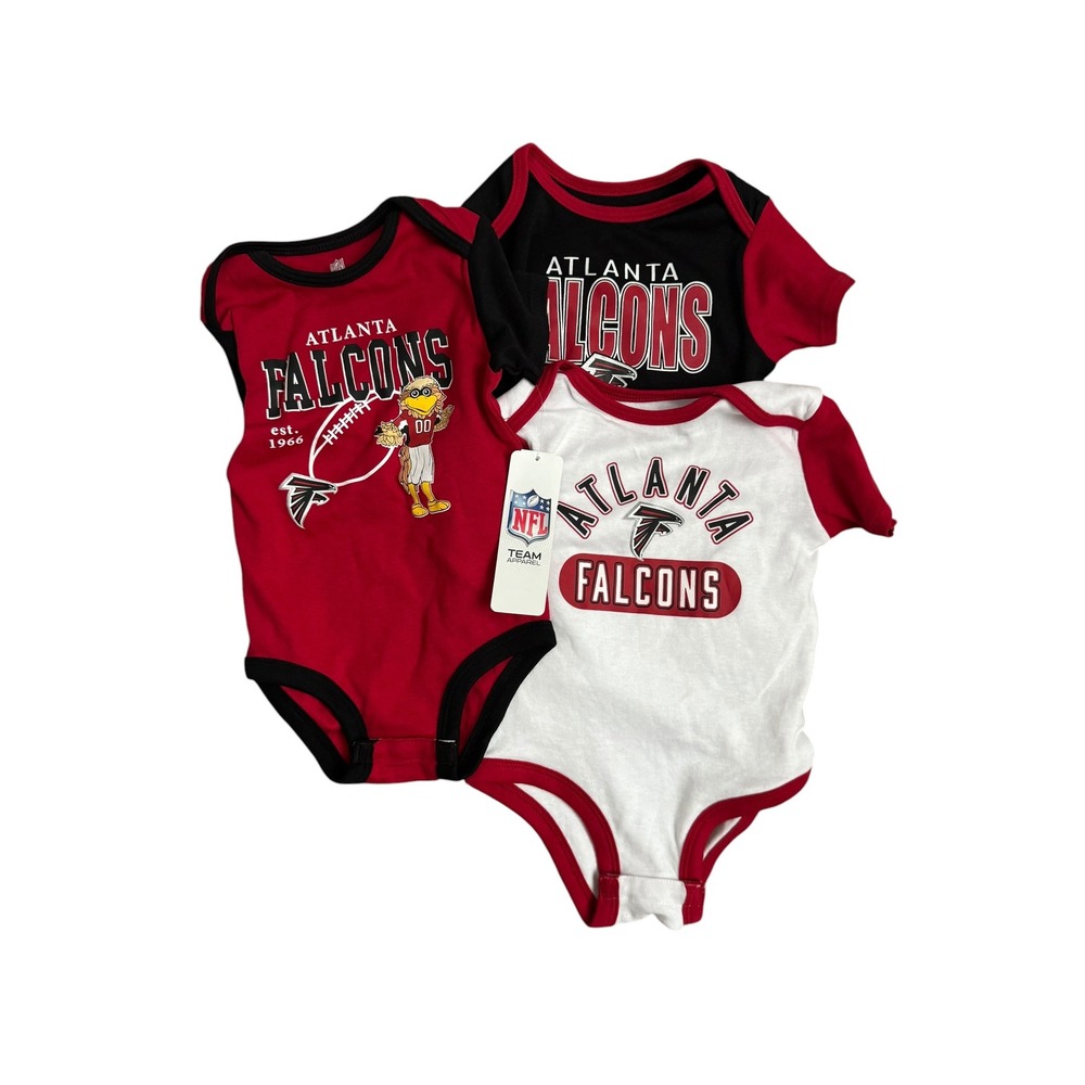 NFL Team Apparel Atlanta Falcons 3-Pack Infant Bodysuits Red Black White 18M NEW